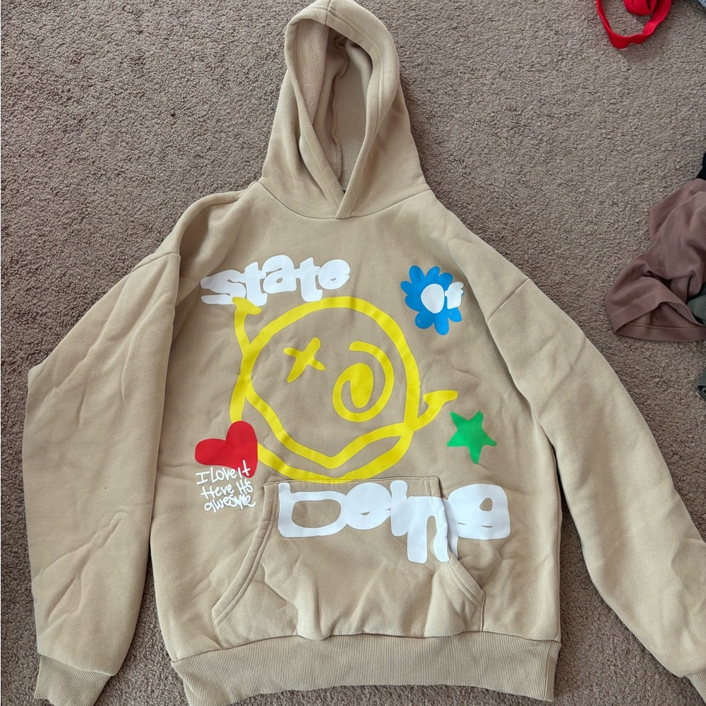 PacSun Tan Hoodie with Colorful Graphic Design